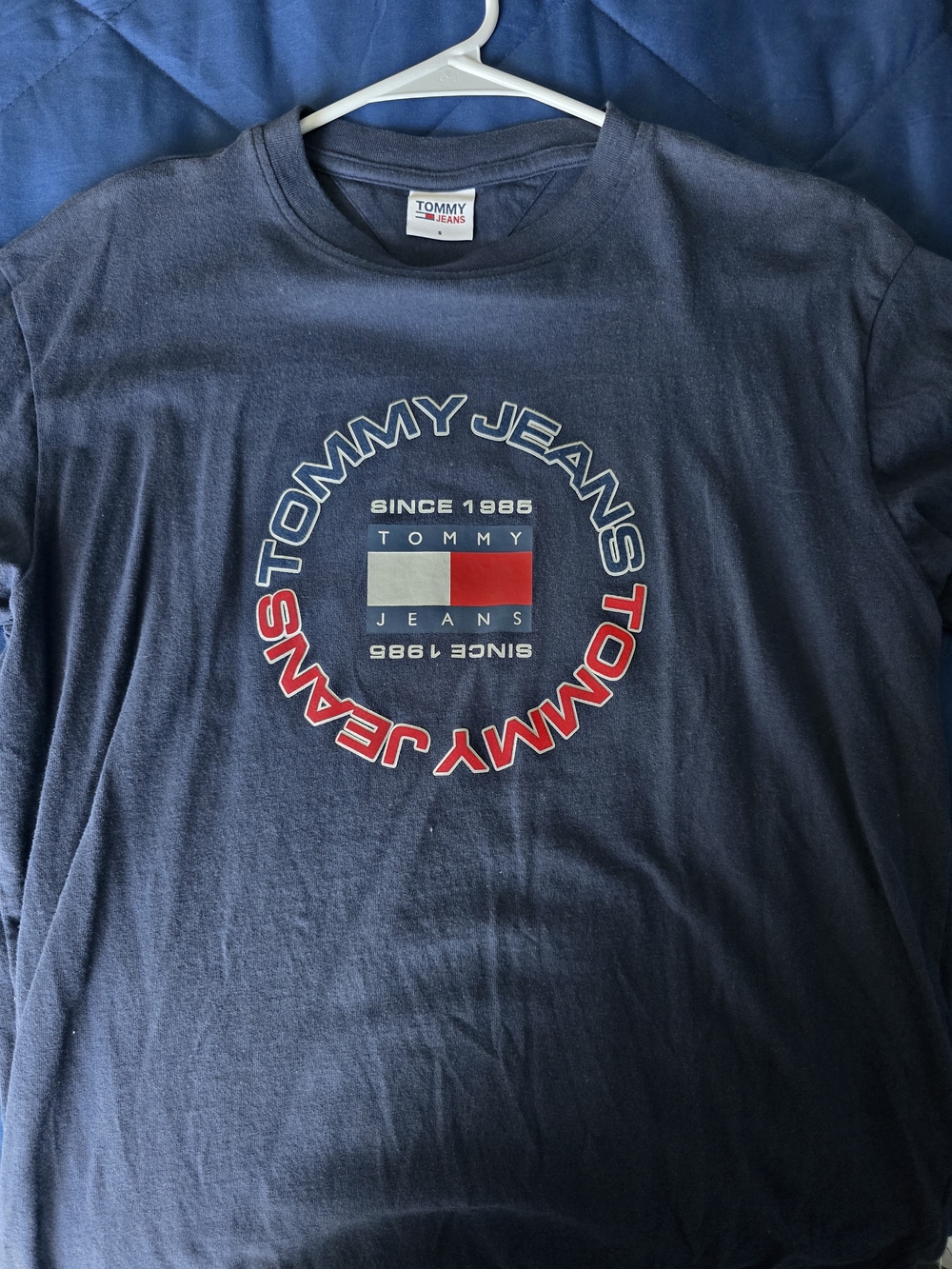 Tommy Hilfiger Navy Short-Sleeve Logo Tee with Red & White Accents